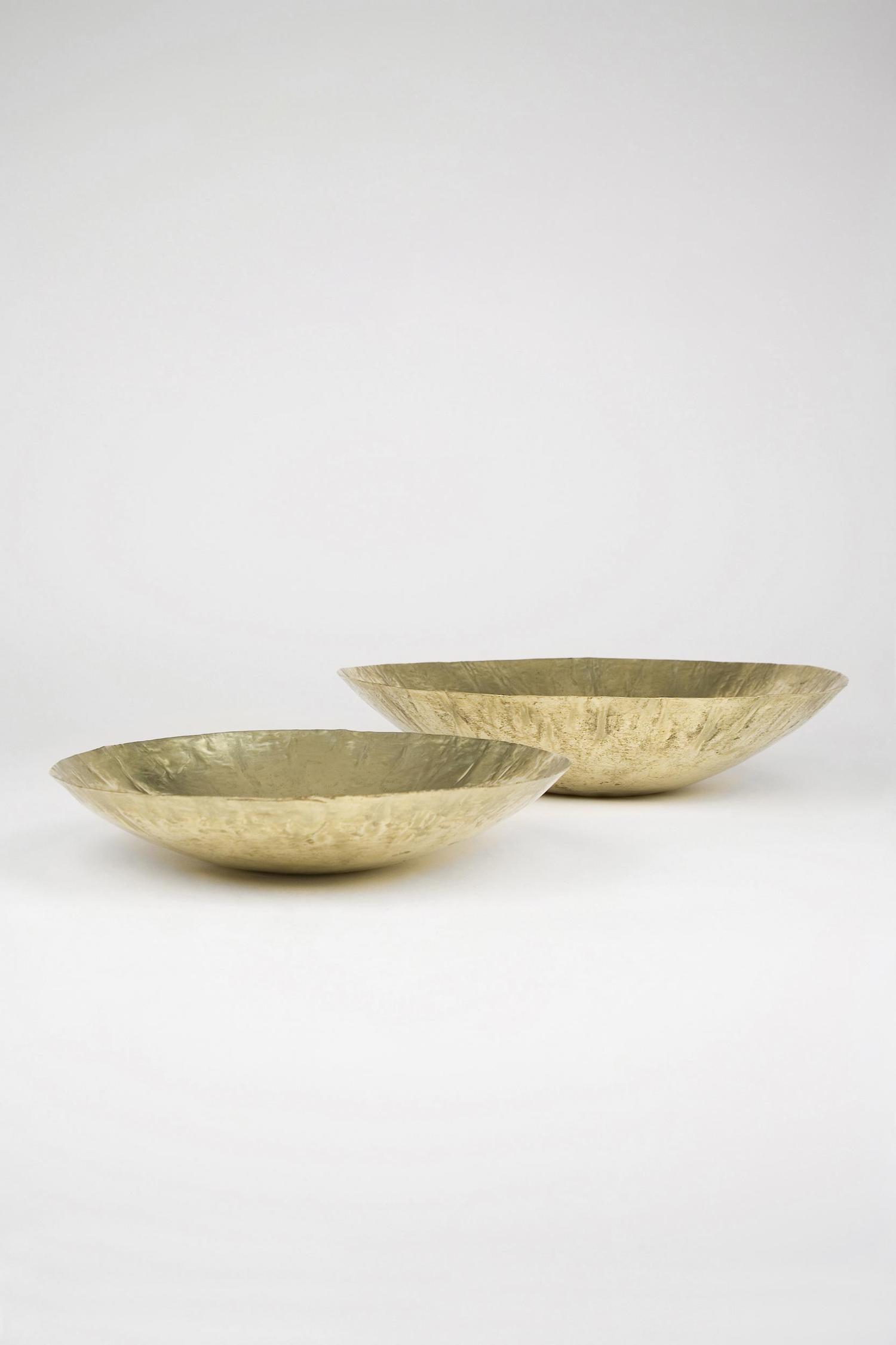 Side view of GoldenDish brass bowl showing shallow shape and minimalist design”